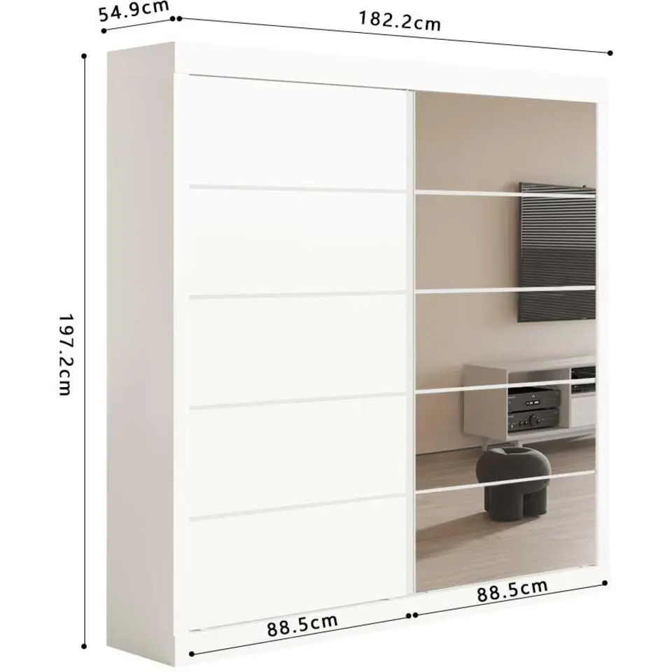 Rousseau Kledingkast Mike - 183 x 53 x 198 cm - Met spiegel - Wit