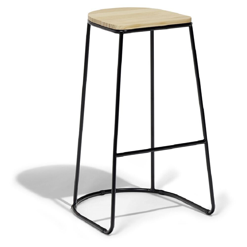Tabouret de bar 32xH69,5x32cm pin et métal noir