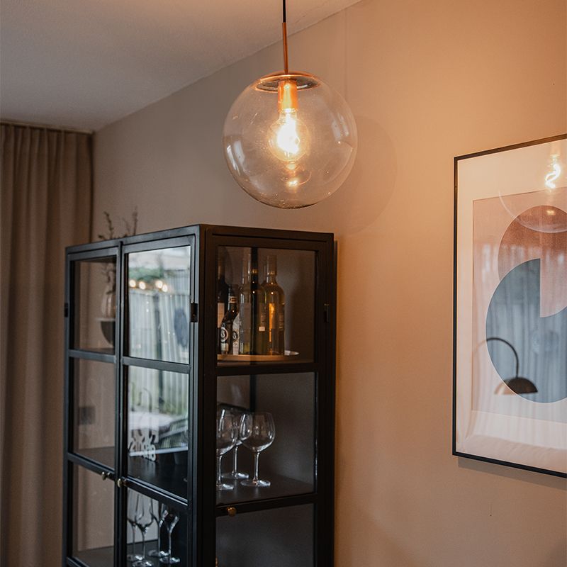 Art deco hanglamp koper met helder glas 30 cm - Ball 30