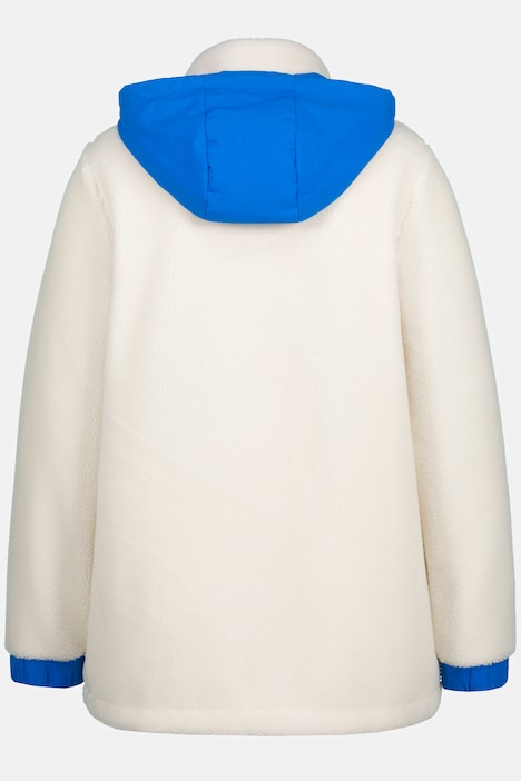 Teddyjacke, Kapuze, Stehkragen, hinten länger