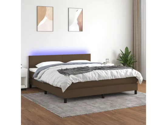 Sommier tapissier matelas et LED Marron foncé 180x200cm Tissu