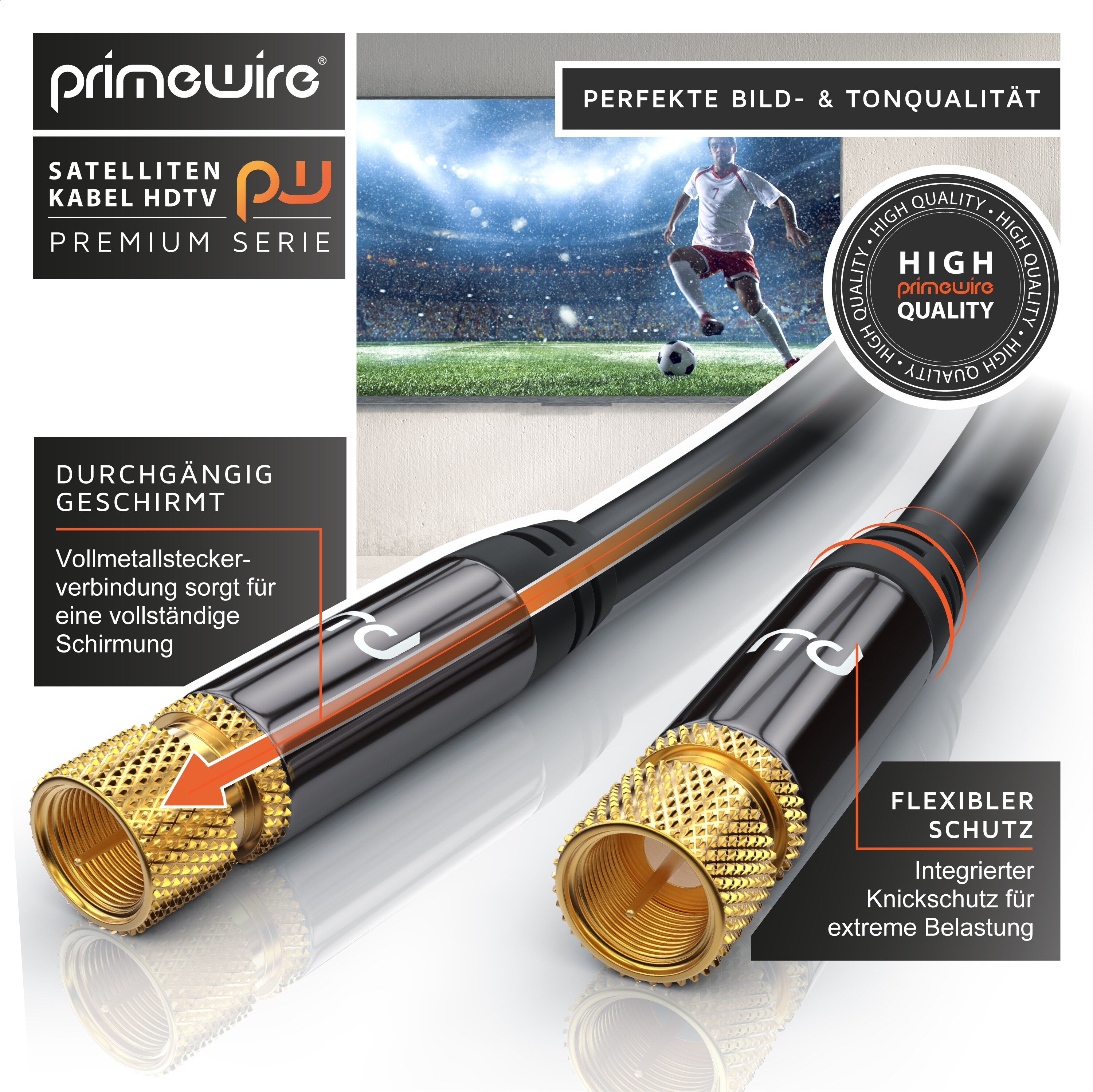 Primewire SAT-Kabel, Koax, F-Stecker, Premium HDTV SAT Koaxialkabel, 4fach Schirmung, 135dB, 75 Ohm - 12,5m