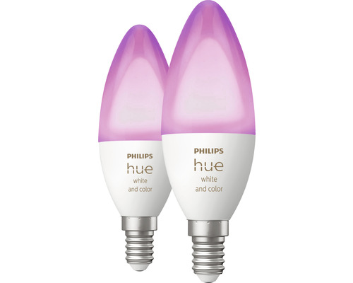 Philips Hue Kaarslamp White & Color Ambiance Dimbaar Wit E14/4W 320 lm Warm Wit - Daglicht Wit 2-pack - Compatibel met SMART HOME van Hornbach