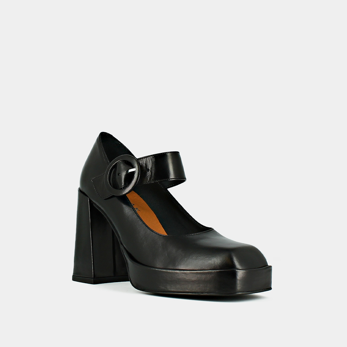 Babies à talons, plateformes et bouts ca...  en cuir noir