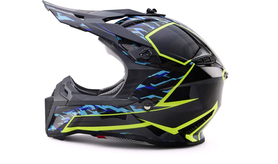 Crosshjelm NEX Racing Kids sort/blå/gul str. M (51-52cm)