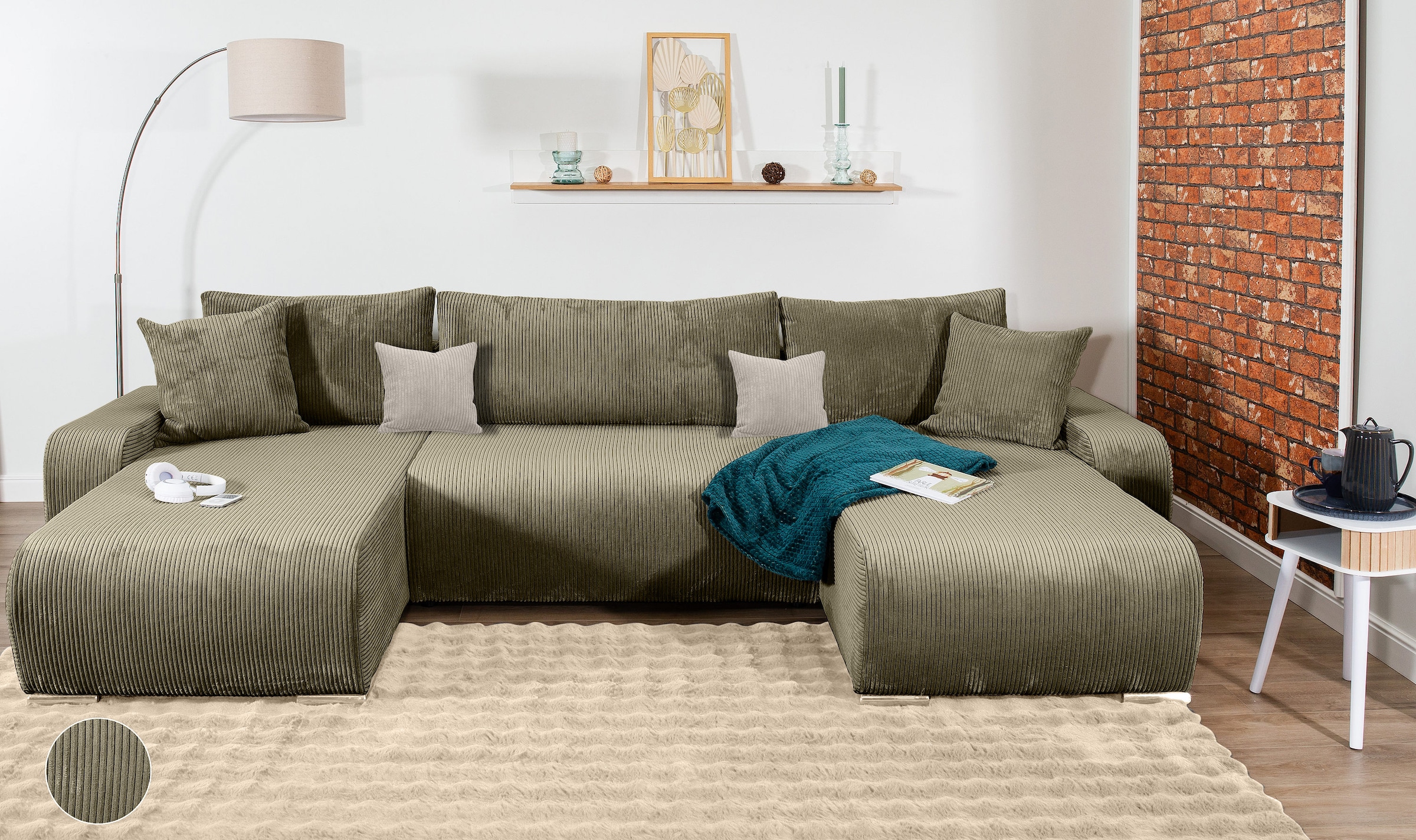 COLLECTION AB Wohnlandschaft »Paola U-Form, Breite 314 cm« inkl. Schlaffunktion, Stauraum, Zierkissen und Bonnellfederkern