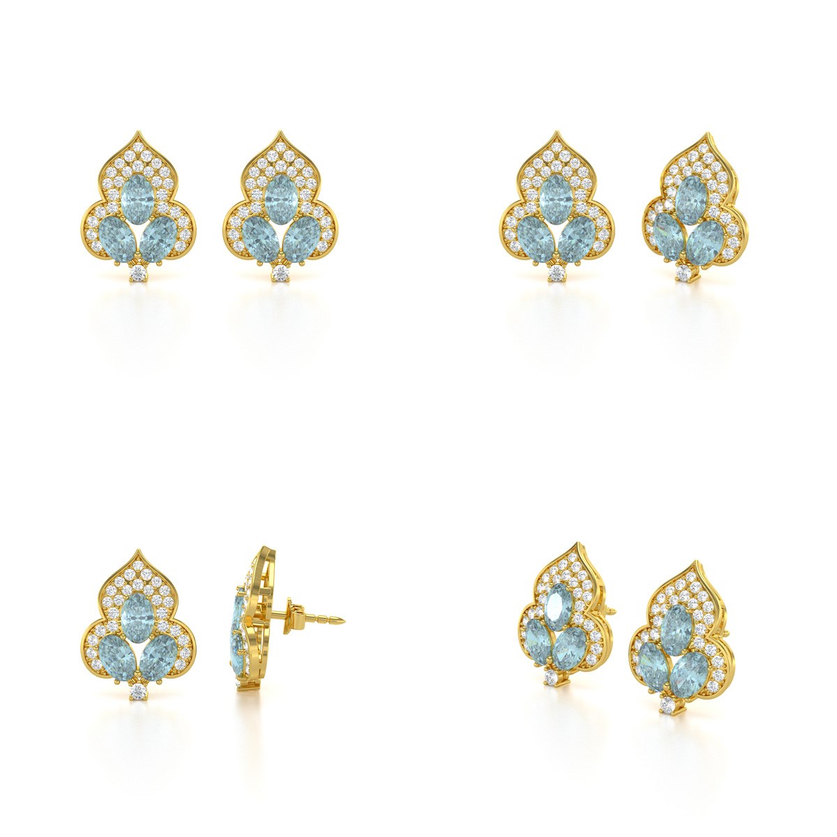 Boucles d'oreilles ADEN Or 585 Jaune et Aigue-Marine 3.5grs