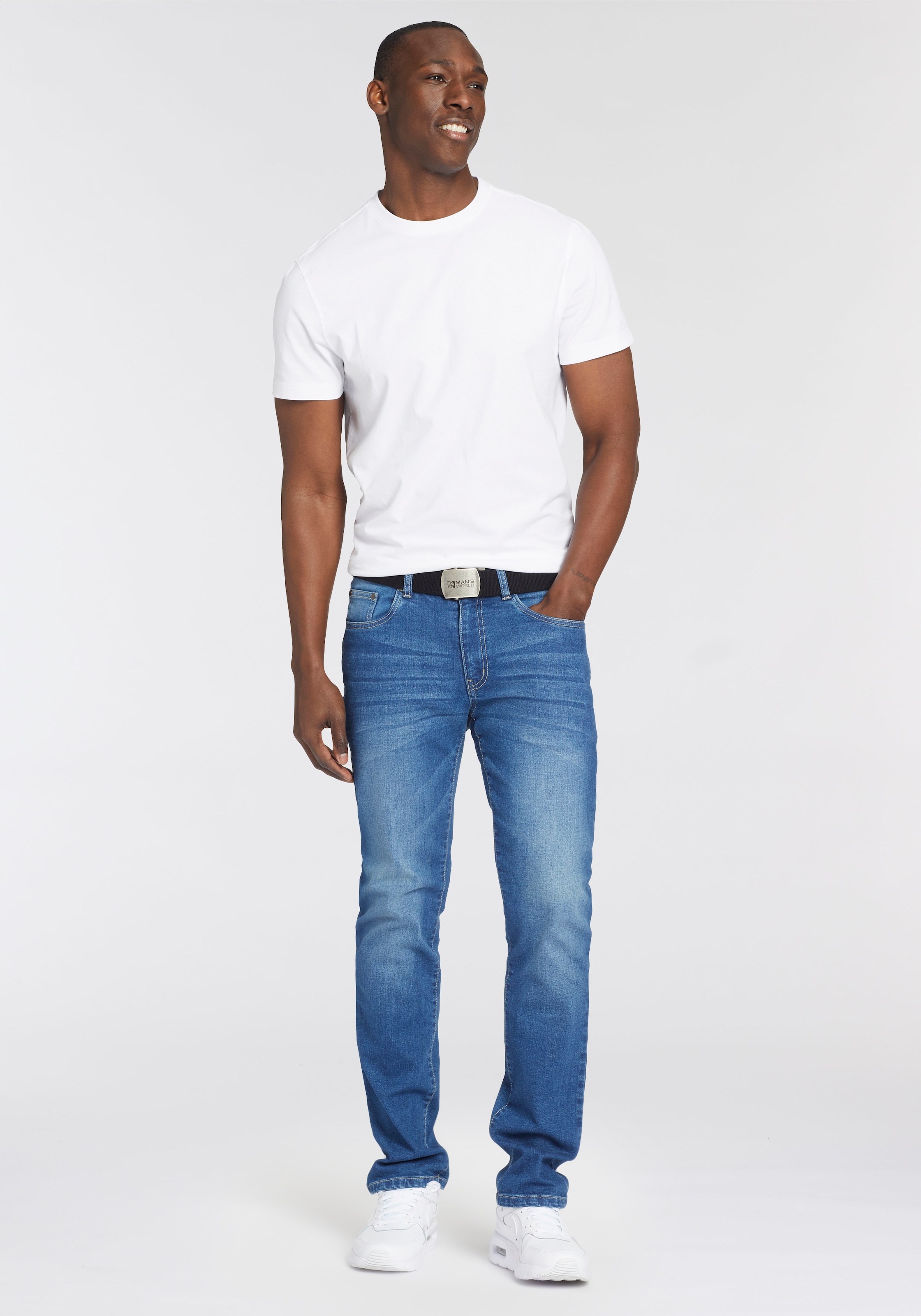 Man's World Rundhalsshirt, 2 Stk. Kurzarm,  unifarben,  Rundhals,  aus Baumwolle,