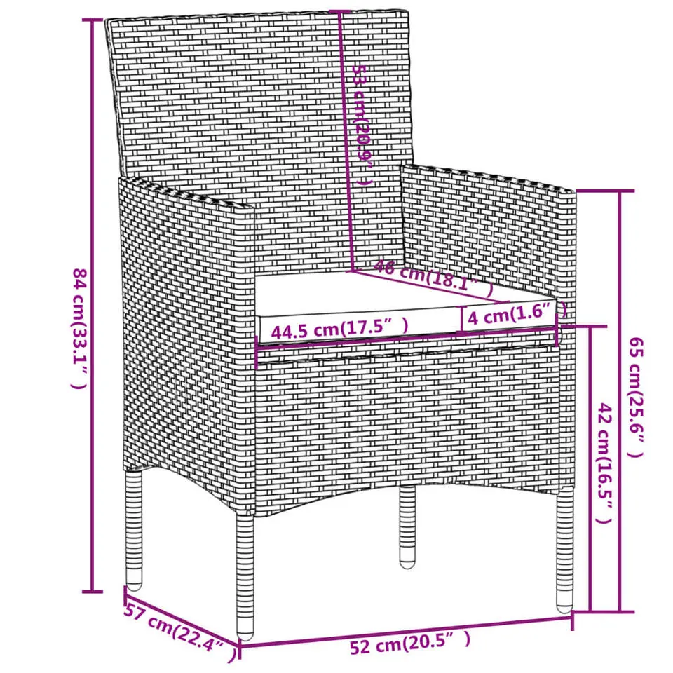 vidaXL - Tuinset - Zwart - Poly rattan - 3 stuks