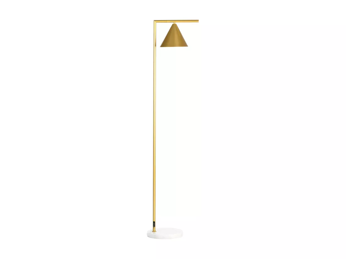 Lampadaire sur pied salon 40W acier doré abat-jour conique orientable base marbre