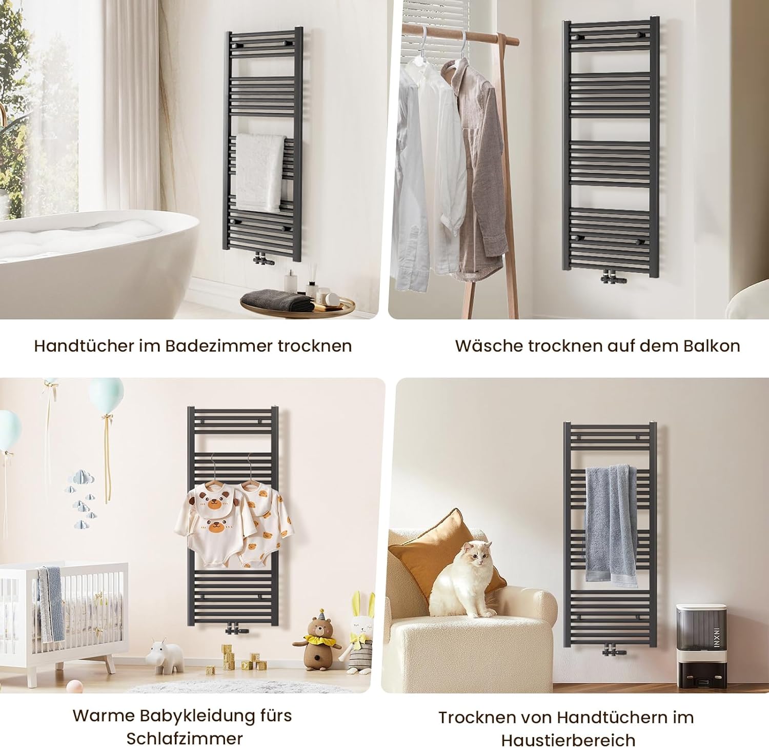 Heilmetz Anthrazit BadHeizkörper 50 x 180 cm Handtuchtrockner Bad-Heizkörper Handtuchheizkörper Mittelanschluss Heizung 739 Watt Leistung Handtuchwärmer