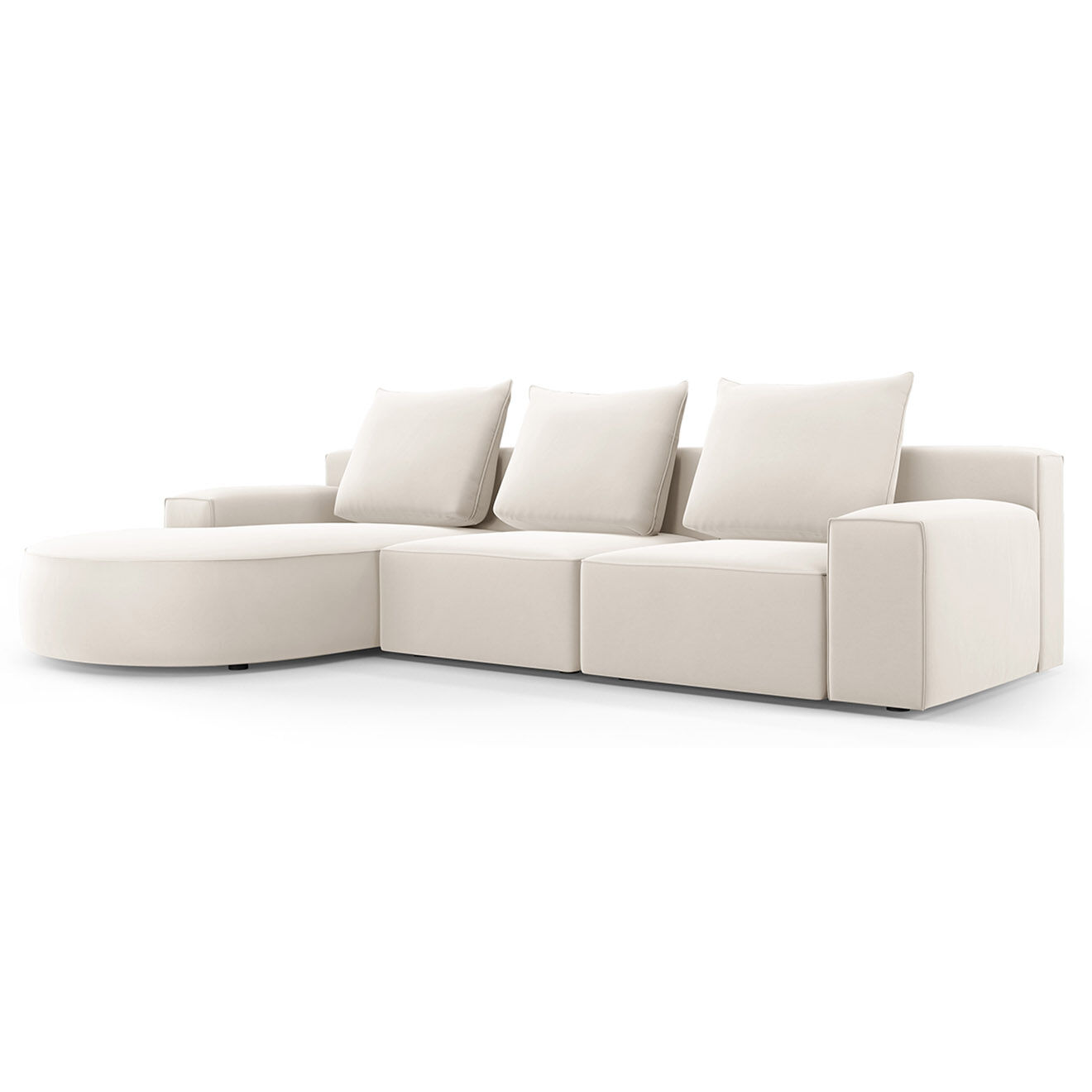 Mazzini Sofas Canapé d'angle gauche arrondi en velours Ivy 5 Places beige - 285x180x89 cm