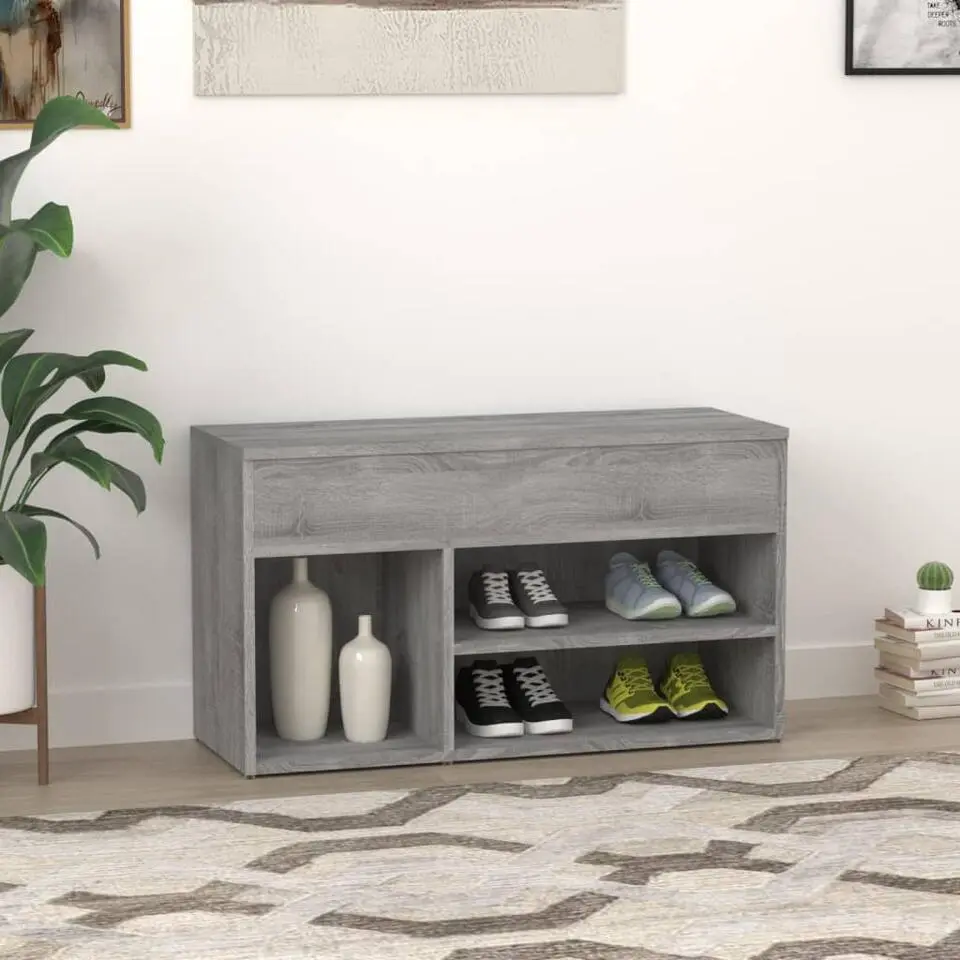 vidaXL - Schoenenbank - Grijs - Bewerkt hout - 80 x 30 x 45 cm