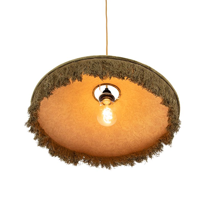 Retro hanglamp groen velours met franjes - Frills