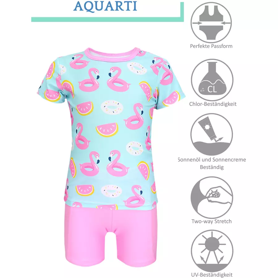 Aquarti Baby Mädchen Zweiteiler Badeanzug Bade-Set Bade T-Shirt Badehose hellrosa