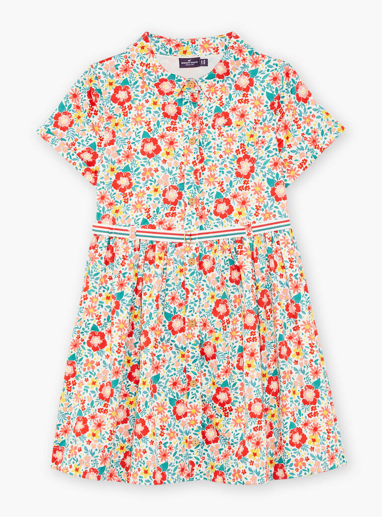 Robe chemise écrue à fleurs