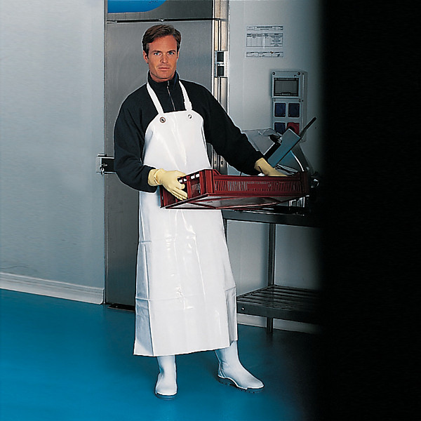 Tablier de travail alimentaire en nitrile / PVC blanc, taille unique, DeltaPlus