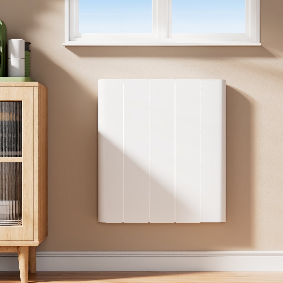 EMKE 700W witte elektrische radiator, vlakke paneelradiator, aluminium, staand/wandmontage, wifi-bediening, lcd-scherm, tijdfunctie