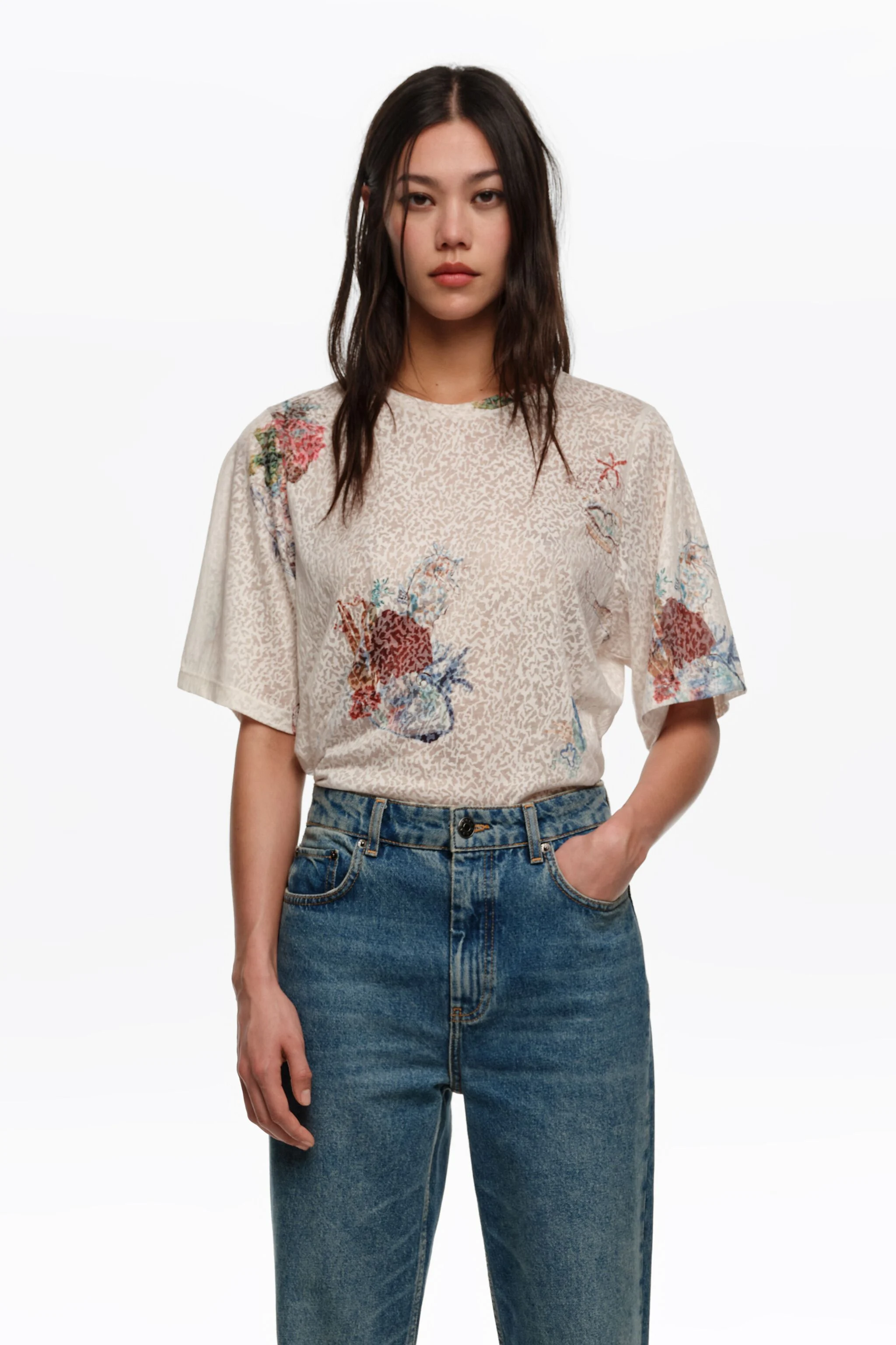 Camiseta reta Seabed devoré off-white