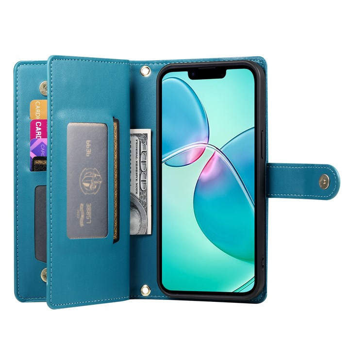 iPhone 16e Leder Tasche Flip Cover mit Reissverschluss   Handschalufe - Blau