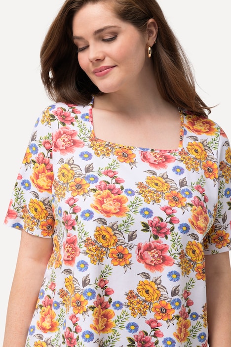T-Shirt, Blüten, Carree-Ausschnitt, Halbarm