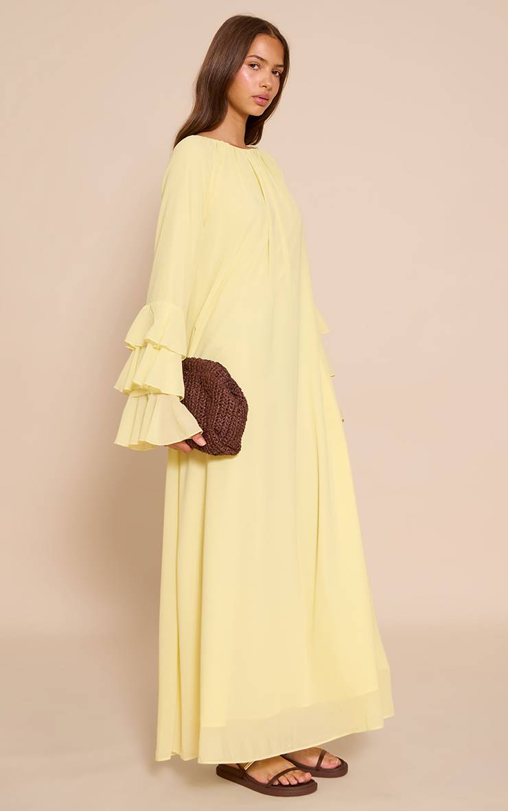 Citron Robe Longue En Mousseline Avec Détail De Manches À Volants