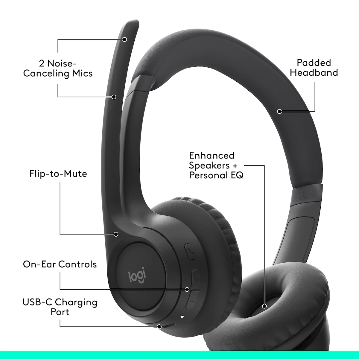 Logitech Zone 300 trådløst headset (grafitt)