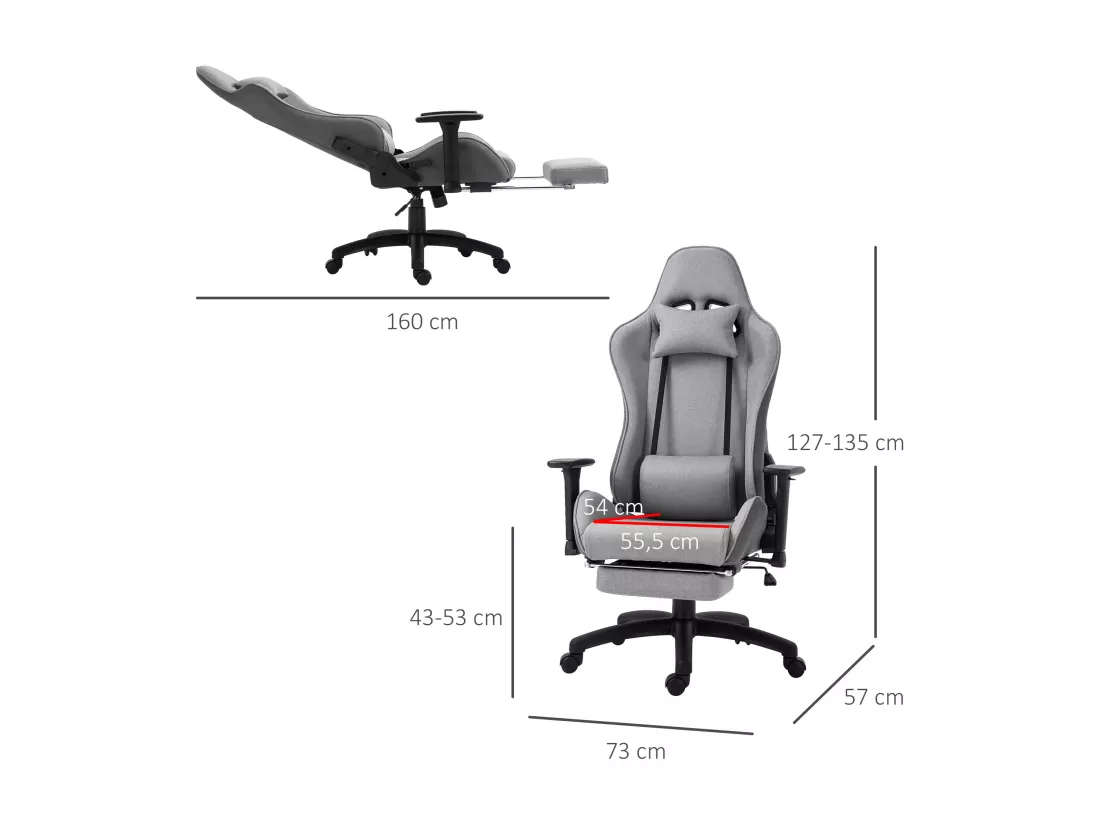 Vinsetto Fauteuil de bureau manager grand confort repose-pied tétière + coussin lombaires intégrés dossier inclinable accoudoirs réglables lin gris