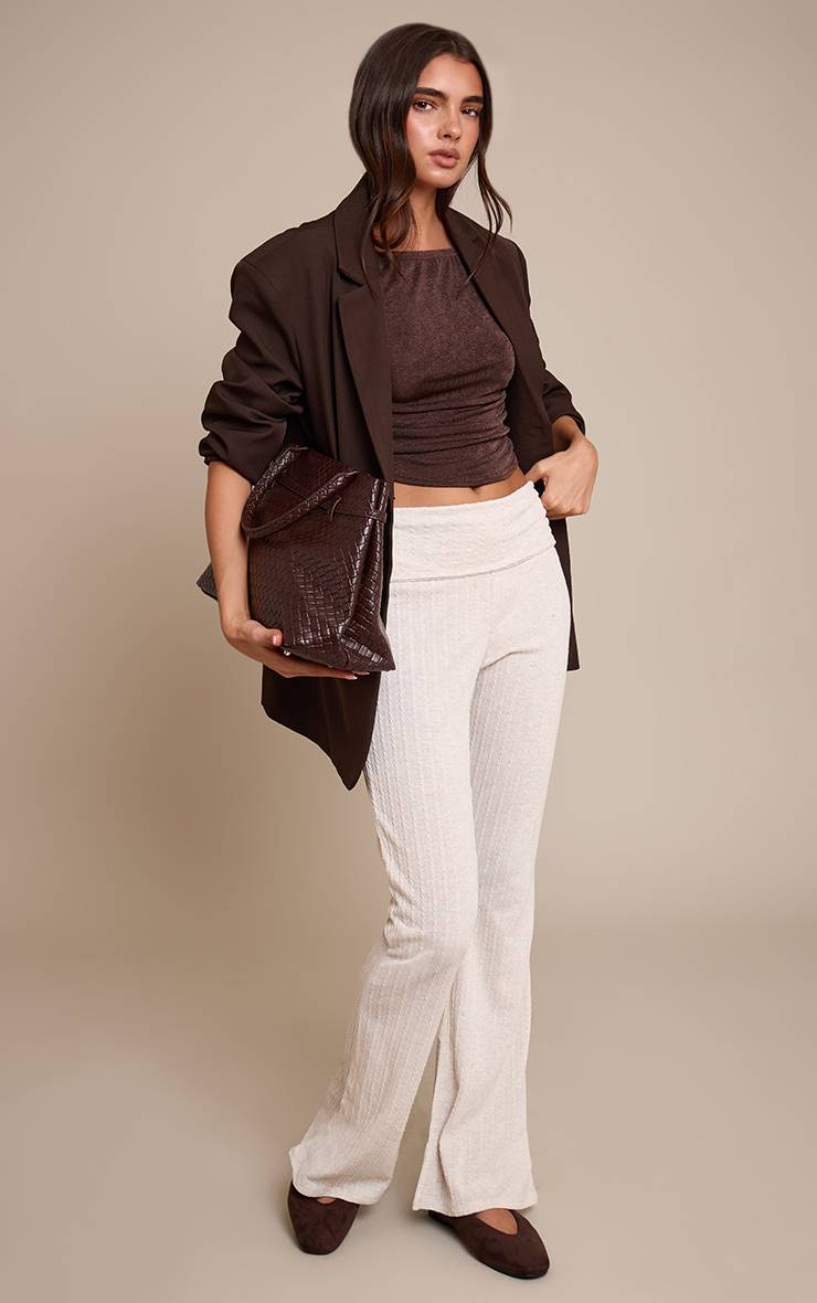 Gris Pierre Pantalon Évasé À Revers En Jersey Texturé Torsadé