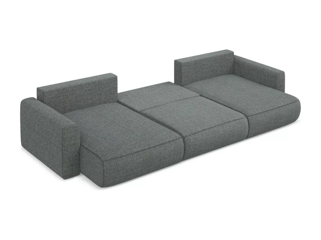 Canapé d'angle panoramique convertible en tissu texturé - acier - KAPUA