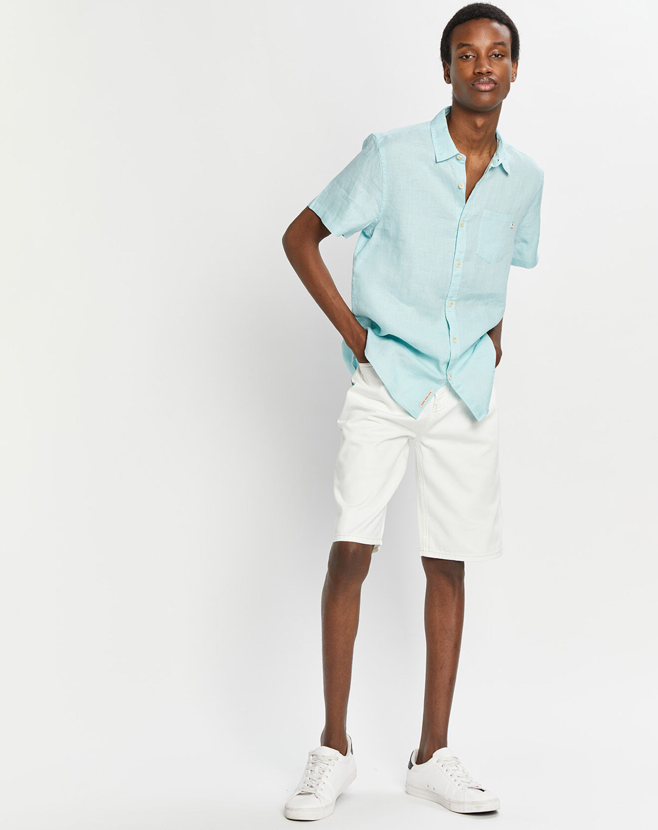 Scotch & Soda Chemise 100% Lin Regular Fit vert d'eau