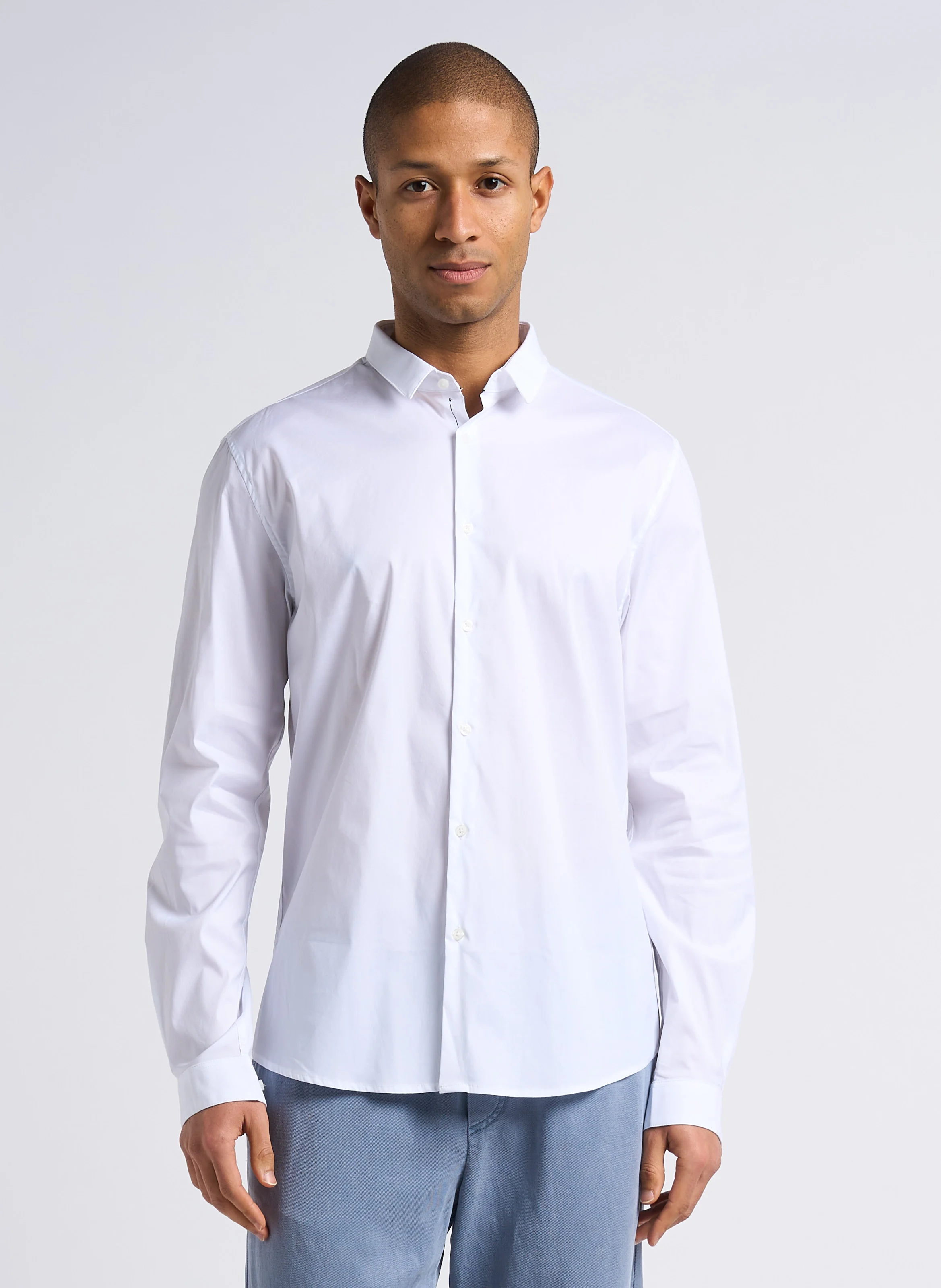 Chemise col classique slim-fit imprimé en coton mélangé | Blanc