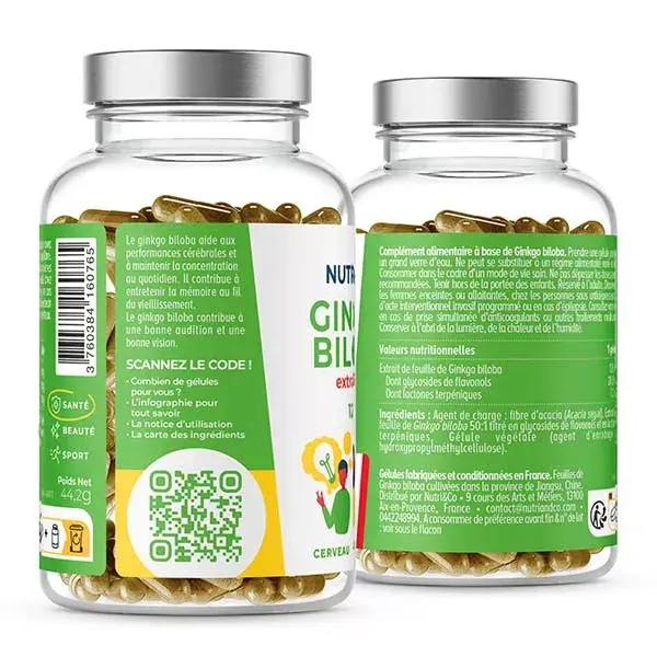 Nutri&Co Ginkgo Biloba Estimulante Cognitivo para Memória e Visão - 120 Cápsulas Veganas