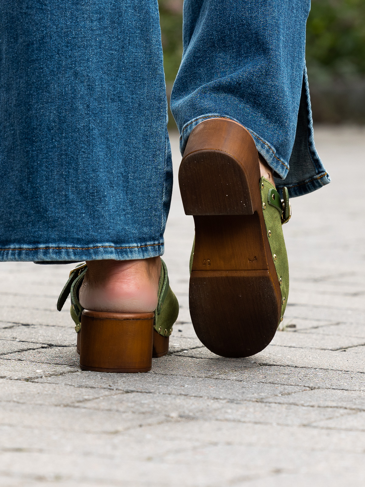 Clogs Suede Leather Green - Trapes Sko