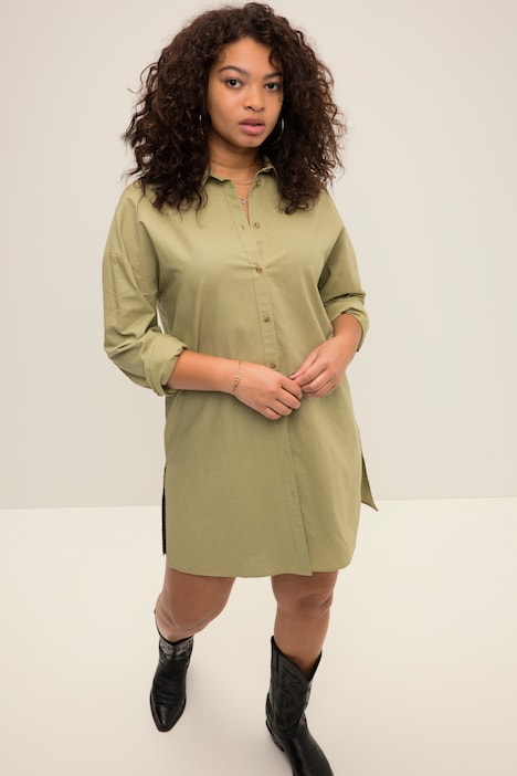Leinenmix-Hemd, oversized, Hemdkragen, Langarm