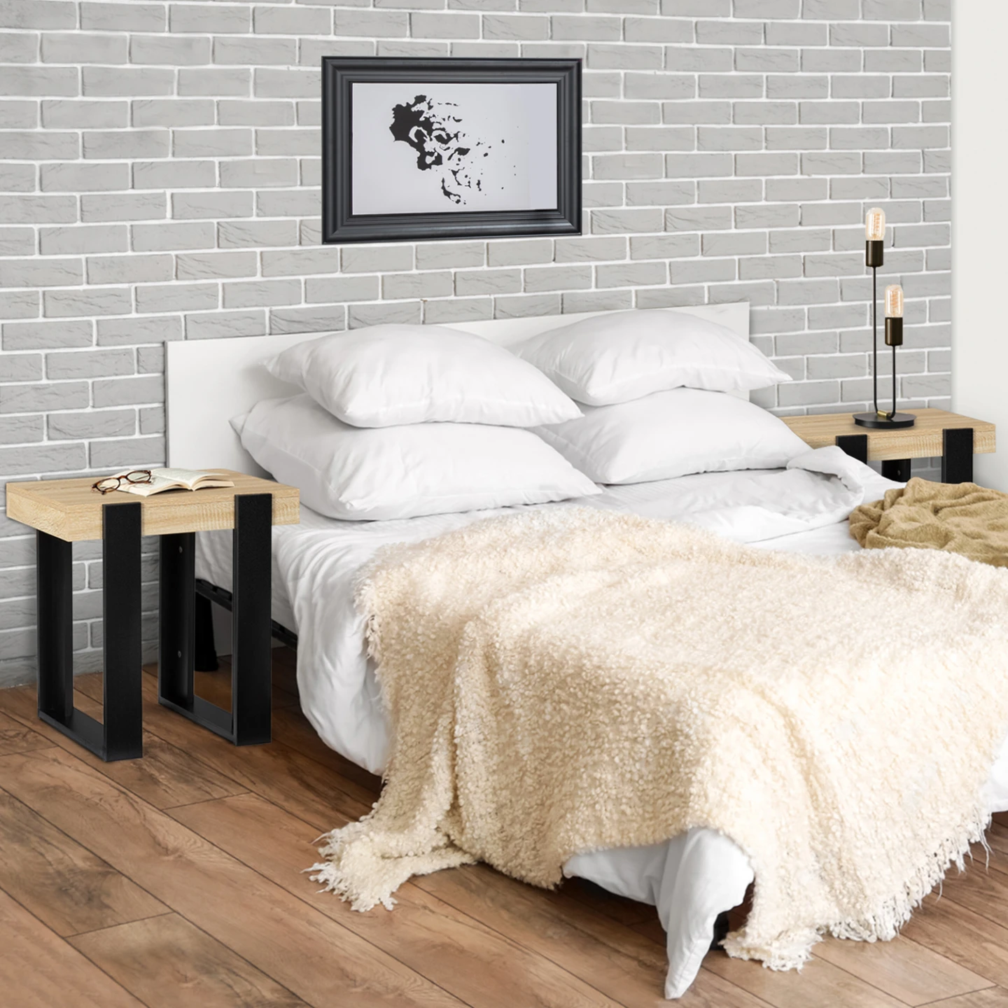 Lot de 2 tables de chevet PHOENIX tables d'appoint bois et noir