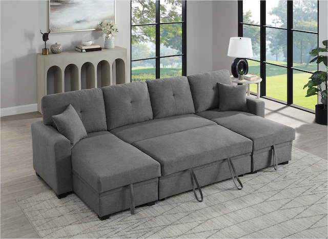 ATLANTIC home collection Wohnlandschaft »Gerrit U-Form, Br. 282 cm« mit Bettfunktion, 2 Bettkästen & 2 Zierkissen