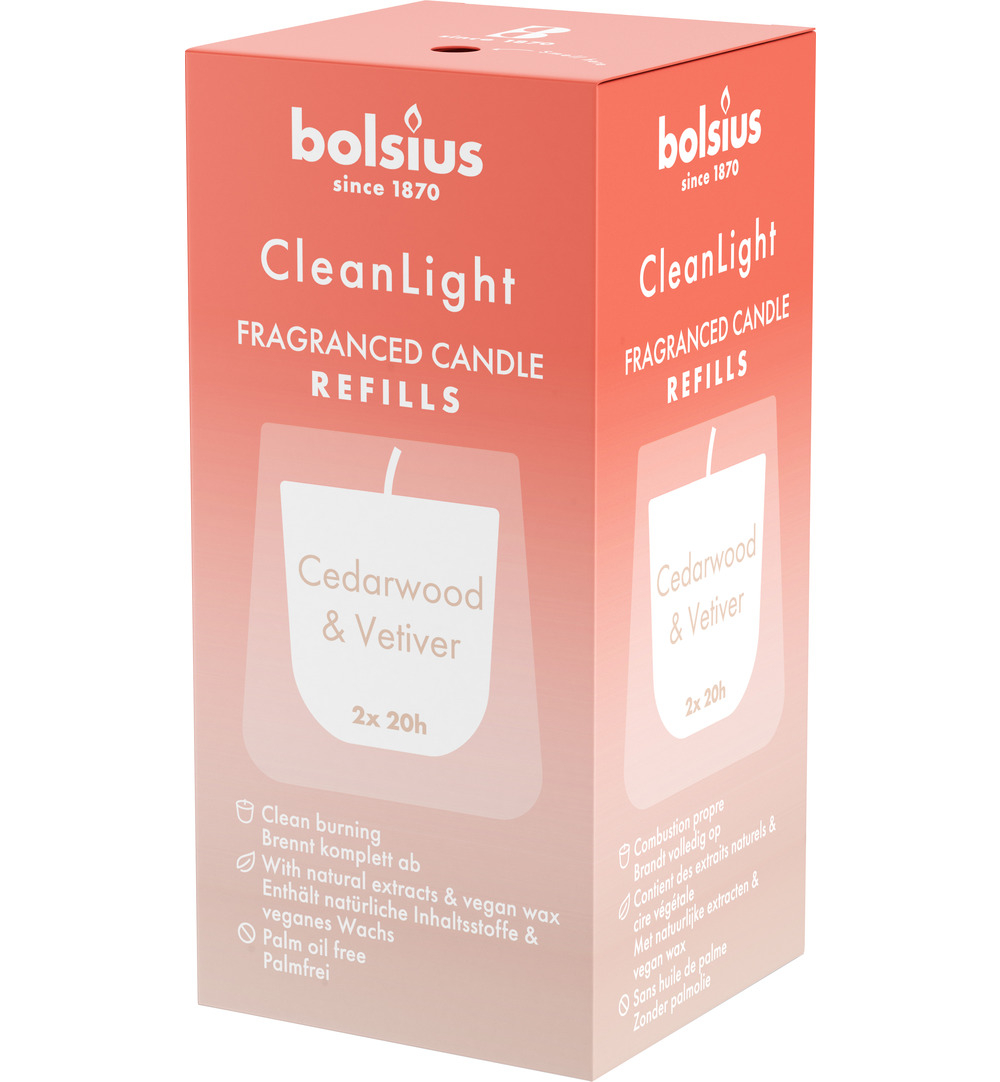 Bolsius Clean Light Navulling Cedarwood / Vertiver (2 stuks)
