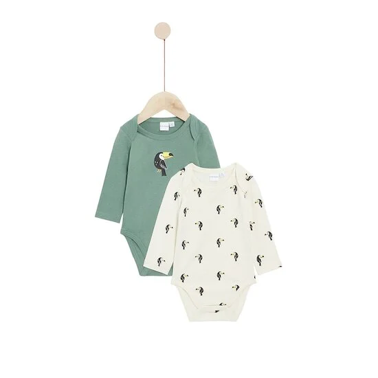 Lot 2 bodies manches longues en coton recyclé   Beige/Vert        de               P'tit bisou