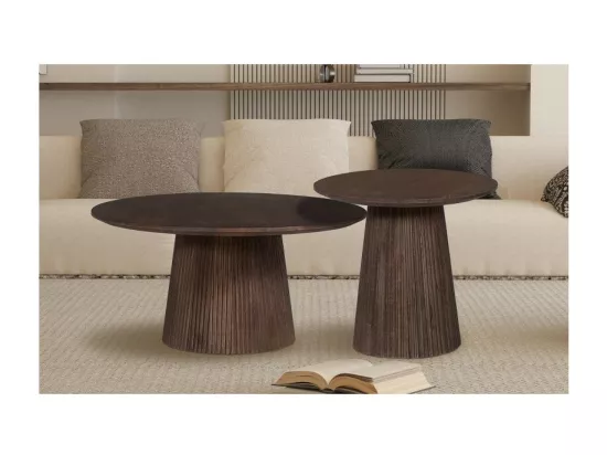 Table basse ronde collection MITCHEL en bois exotique de manguier brun diamètre 80 cm
