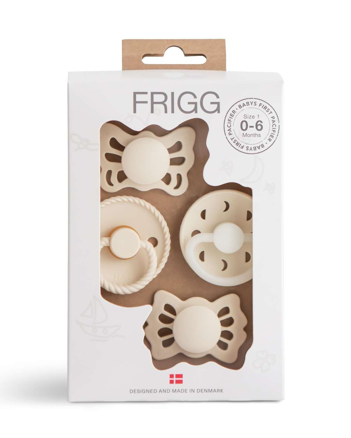 FRIGG smokker Try it Collection 4pk | ​​Baby’s First Pacifier | 0-6 mnd, Moonlight Sailing