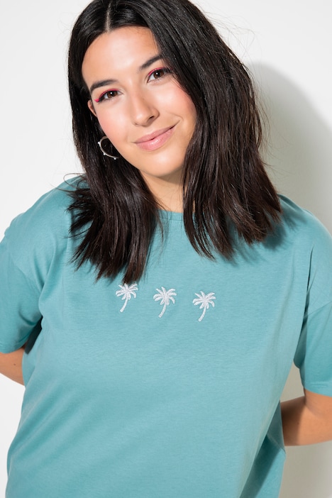 T-Shirt, Rundhals, Palmen-Stickerei