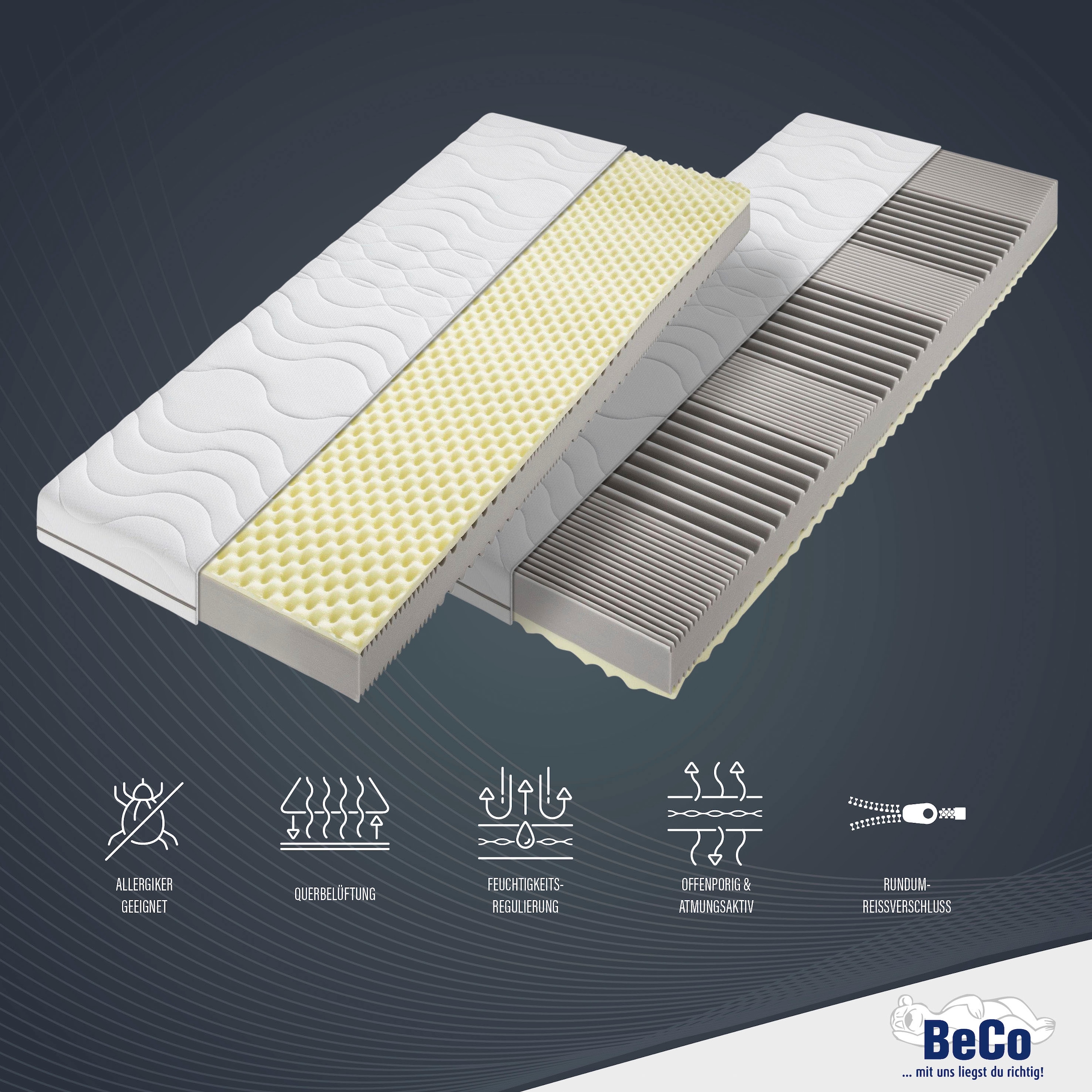 Beco Visco-Matratze »Nightstyle Visko Matratze 90x200, 100x200, 140x200 cm« 17 cm hoch Raumgewicht: 28 kg/m³ 1 Stk. tlg. Matratze, 90x200 cm (H3) von Stiftung Warentest getestet