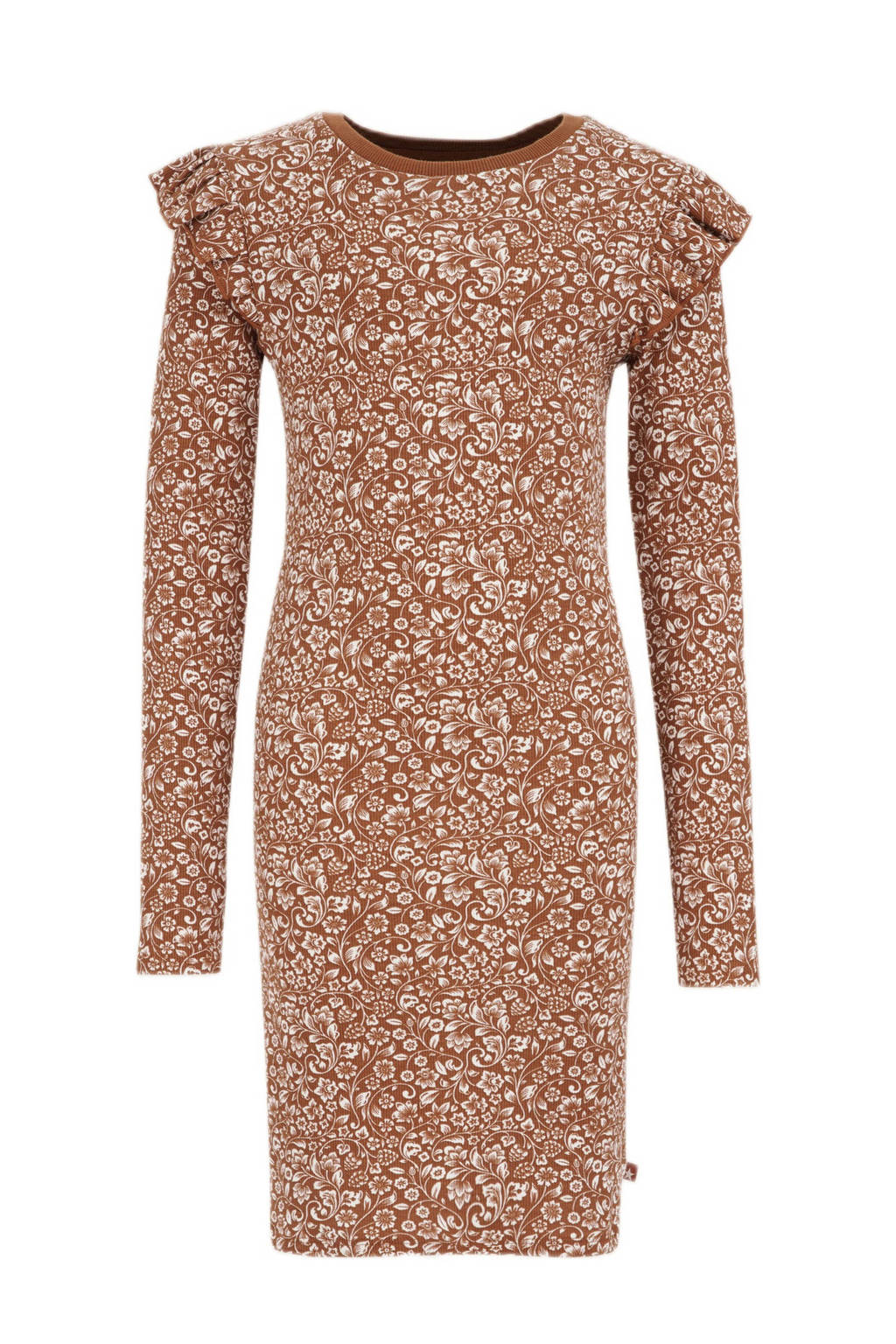WE Fashion gebloemde jurk bruin/wit