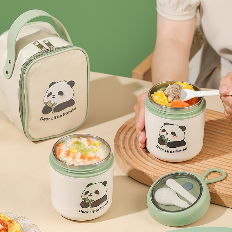 Nommon - Print RVS kunststof geïsoleerde voedselcontainer / lepel / sticker / geïsoleerde lunchtas / set (verschillende ontwerpen)