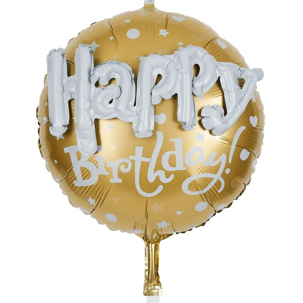 Ballon alu anniversaire Happy Birthday doré ou bleu Ø45cm