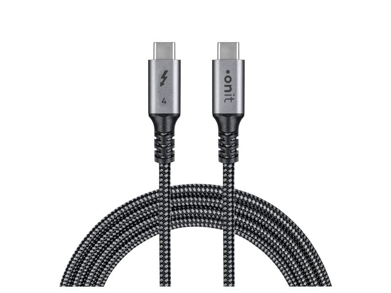 onit Thunderbolt 4-Kabel USB C - USB C 3 m, Grau/Schwarz Verbindungskabel mit geflochtener Nylonummantelung