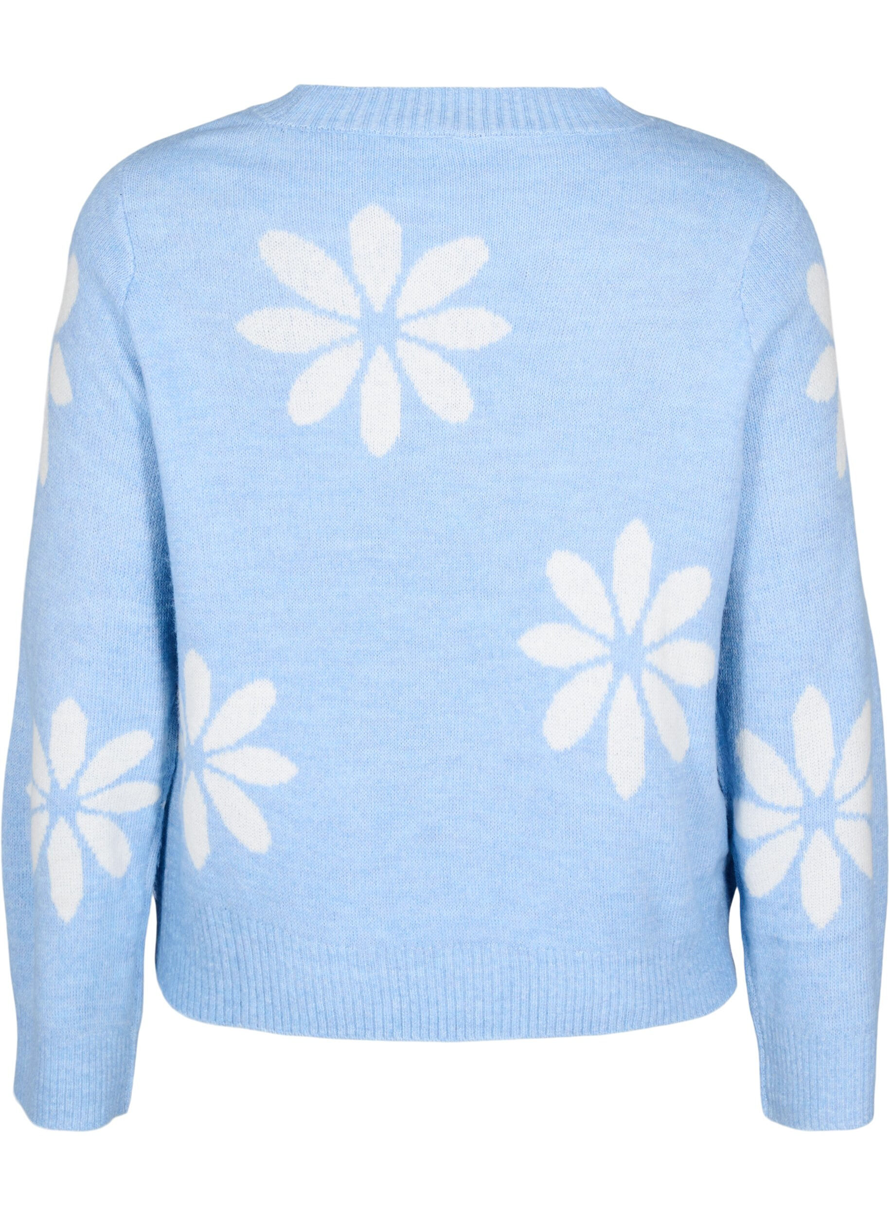 Strikbluse med blomster