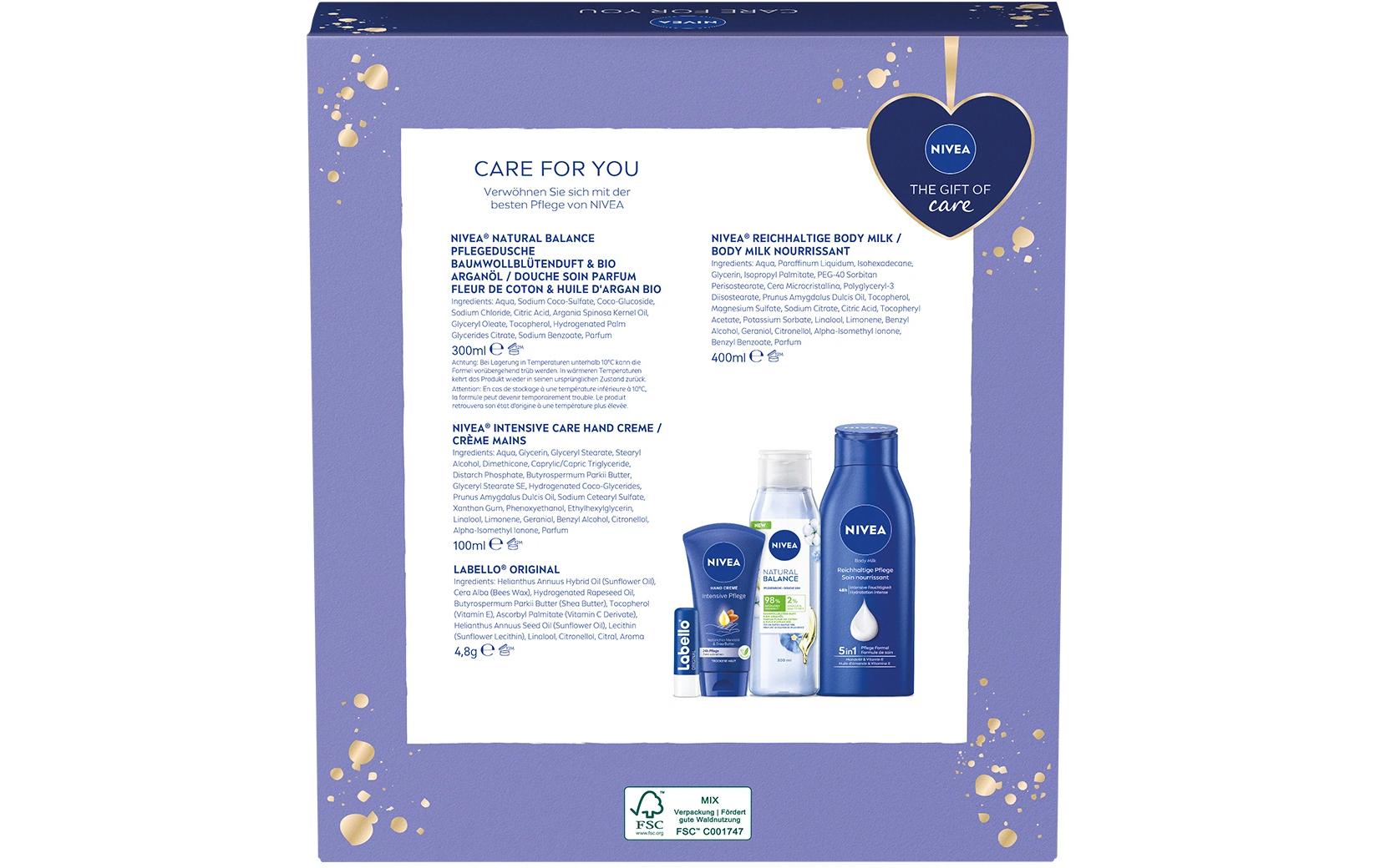 Geschenkset Care for you 4-teiligGeschenkset sorgt für einzigartige Pflegemomente und einen erholten Start in den Tag