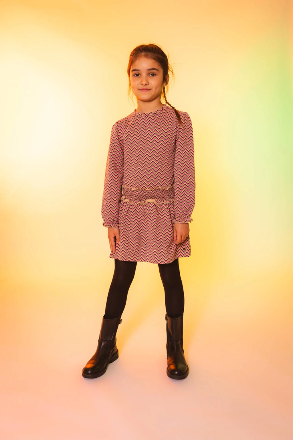 Quapi jurk ZADA met all over print roze/beige/antraciet